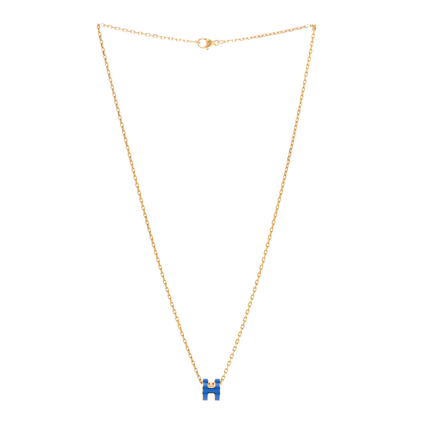 Lacquered Gold Mini Pop H Pendant Necklace Bleu Sature