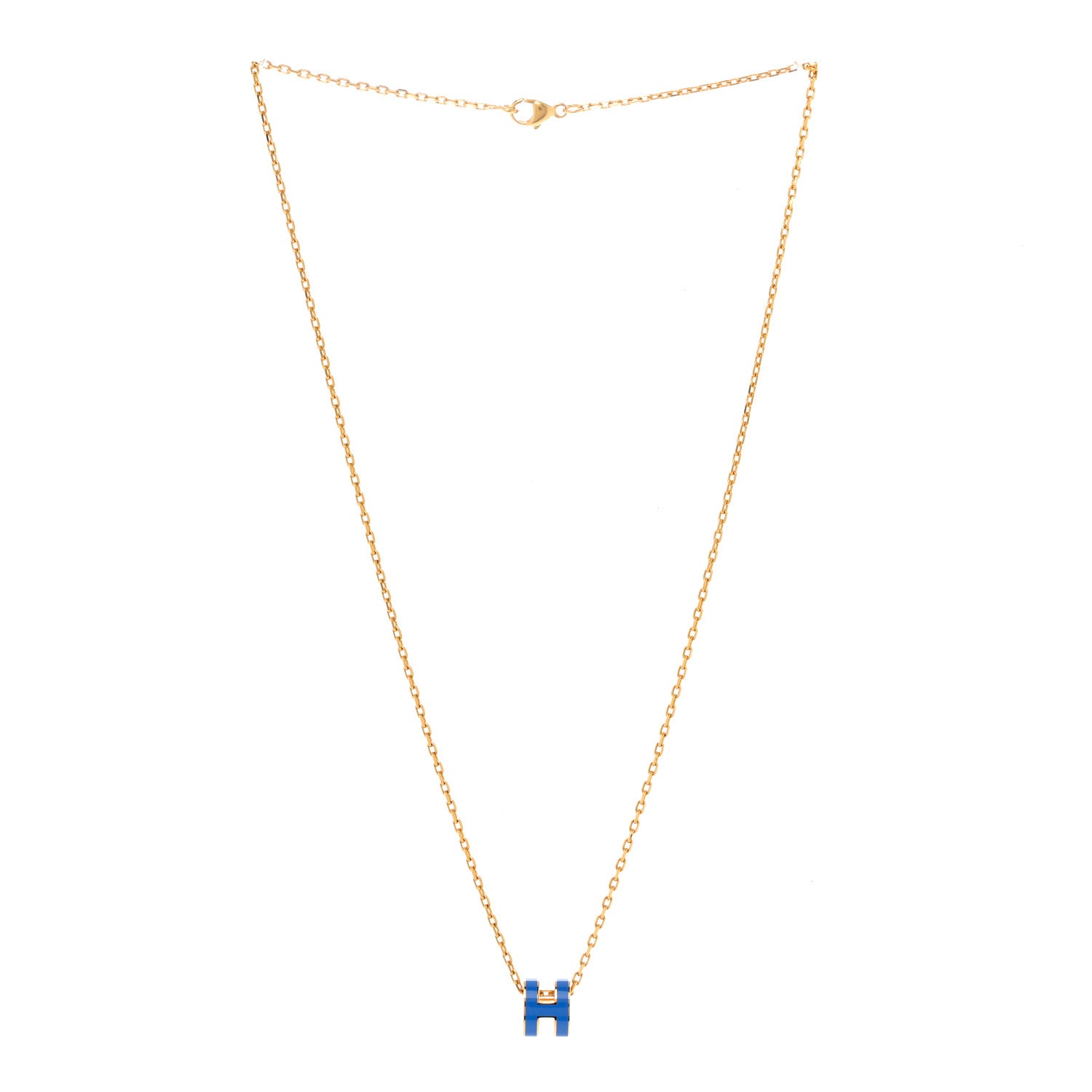Hermes Lacquered Gold Mini Pop H Pendant Necklace Bleu Sature 3 of 8