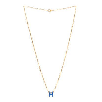 Hermes Lacquered Gold Mini Pop H Pendant Necklace Bleu Sature 3 of 8