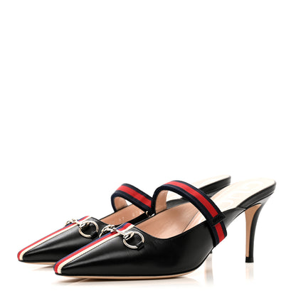 Gucci Malaga Kid Sylvie Web Cross Strap Mid-Heel Slides 37 Black 3 of 9