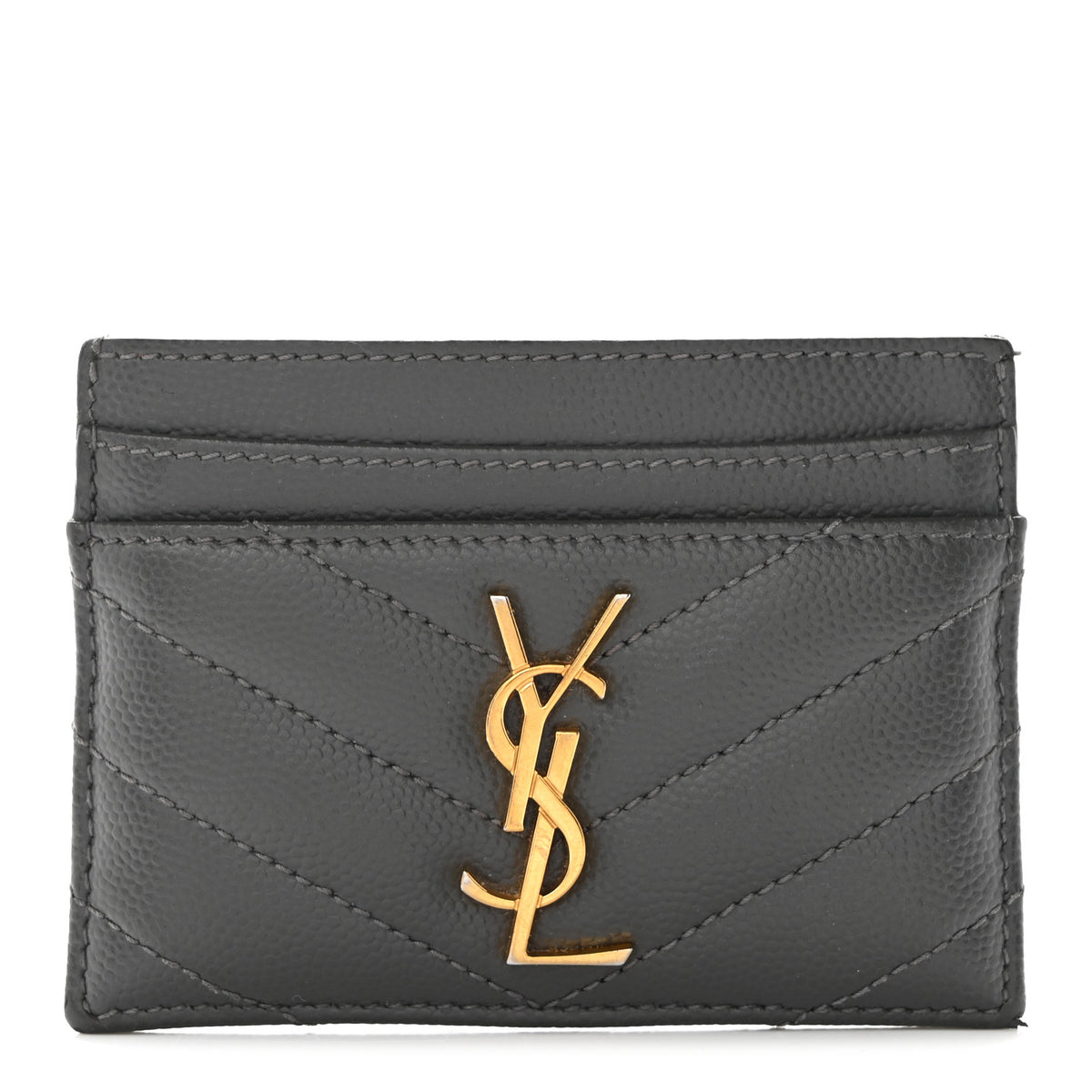 Saint Laurent Grain De Poudre Matelasse Chevron Monogram Credit Card Case Coal 1 of 7