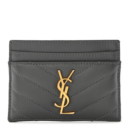 Saint Laurent Grain De Poudre Matelasse Chevron Monogram Credit Card Case Coal 1 of 7