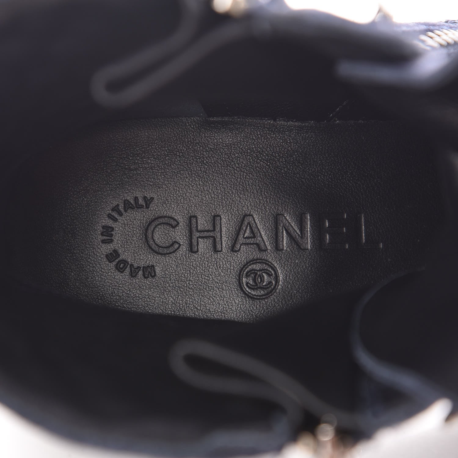 Chanel Suede Calfskin Quilted Lace Up Boots 37.5 Navy 7 of 9