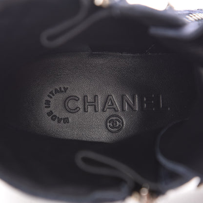Chanel Suede Calfskin Quilted Lace Up Boots 37.5 Navy 7 of 9