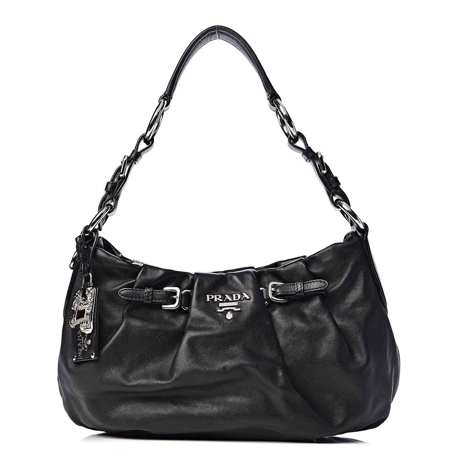 Prada Soft Calfskin Pleated Hobo Black 1 of 16