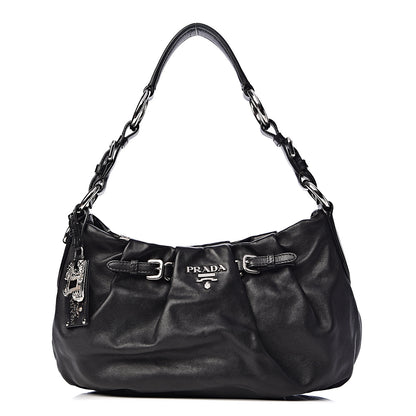 Prada Soft Calfskin Pleated Hobo Black 1 of 16