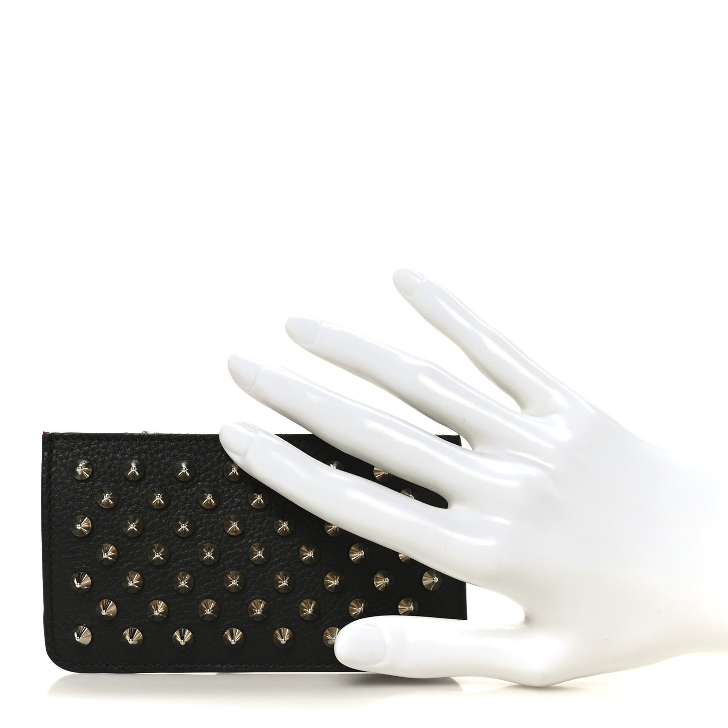 Calfskin Panettone Spiked Zip Card Holder  Black