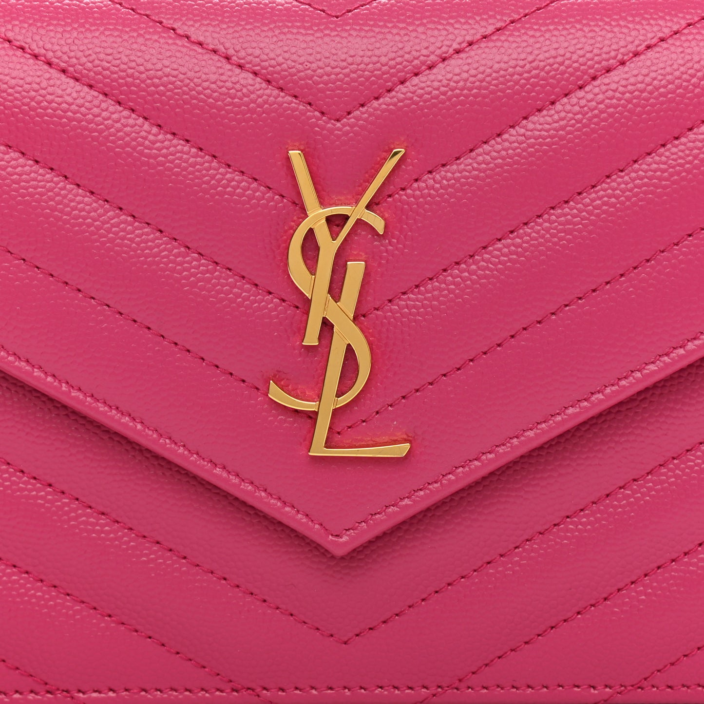 Grain De Poudre Matelasse Chevron Monogram Envelope Chain Wallet Fresh Fuchsia