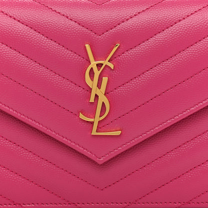 Saint Laurent Grain De Poudre Matelasse Chevron Monogram Envelope Chain Wallet Fresh Fuchsia 8 of 10