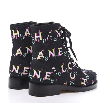 Chanel Tweed Lace Up Short Boots 36 Black Ecru Green Red 4 of 8