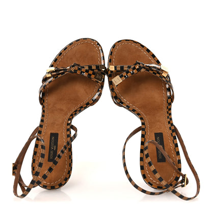 Louis Vuitton Patent Suede Damier Bow Ankle Wrap Sandals 36 2 of 11