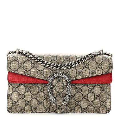 Gucci GG Supreme Monogram Suede Crystal Small Dionysus Shoulder Bag Beige Ebony Vulcanic Red 1 of 10