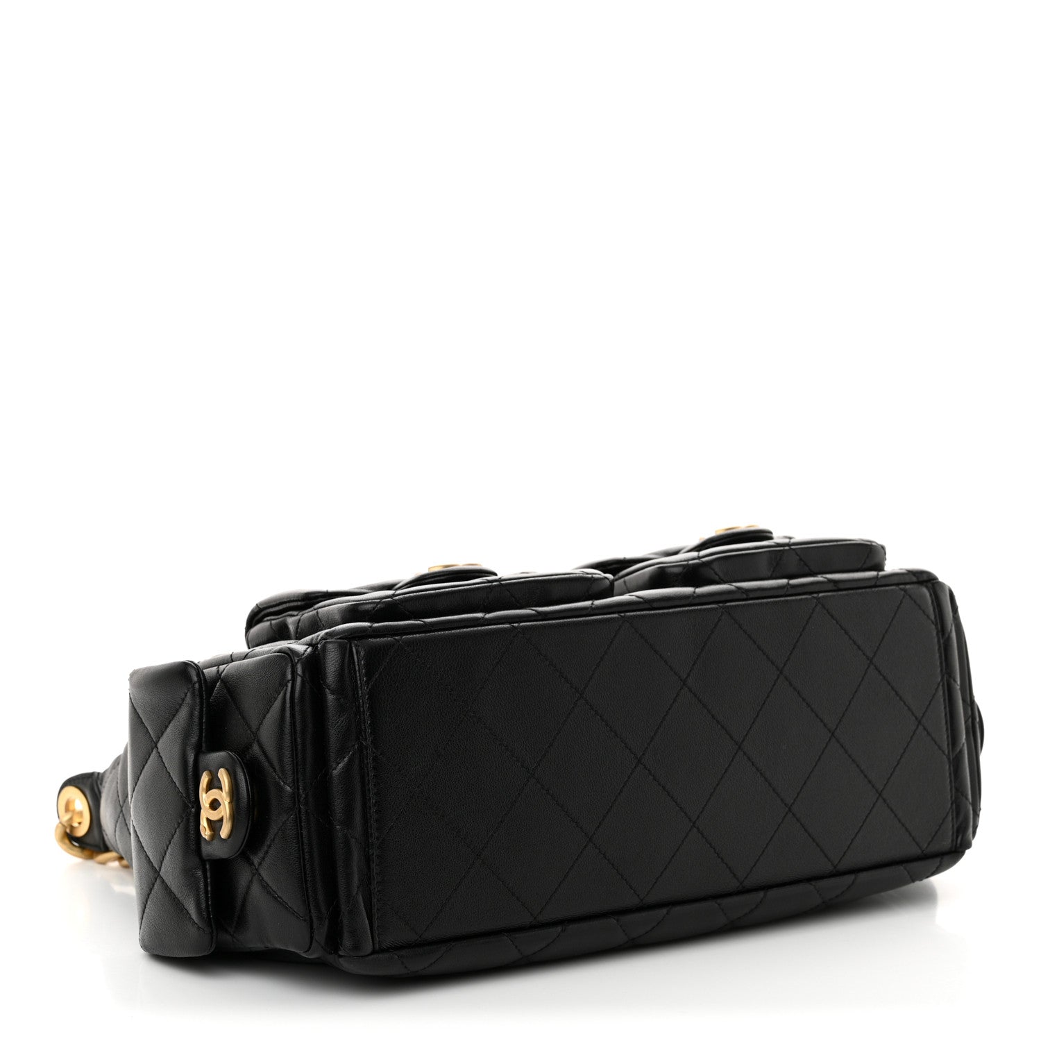 Chanel Shiny Lambskin Quilted Trendy Pockets Hobo Black 4 of 12