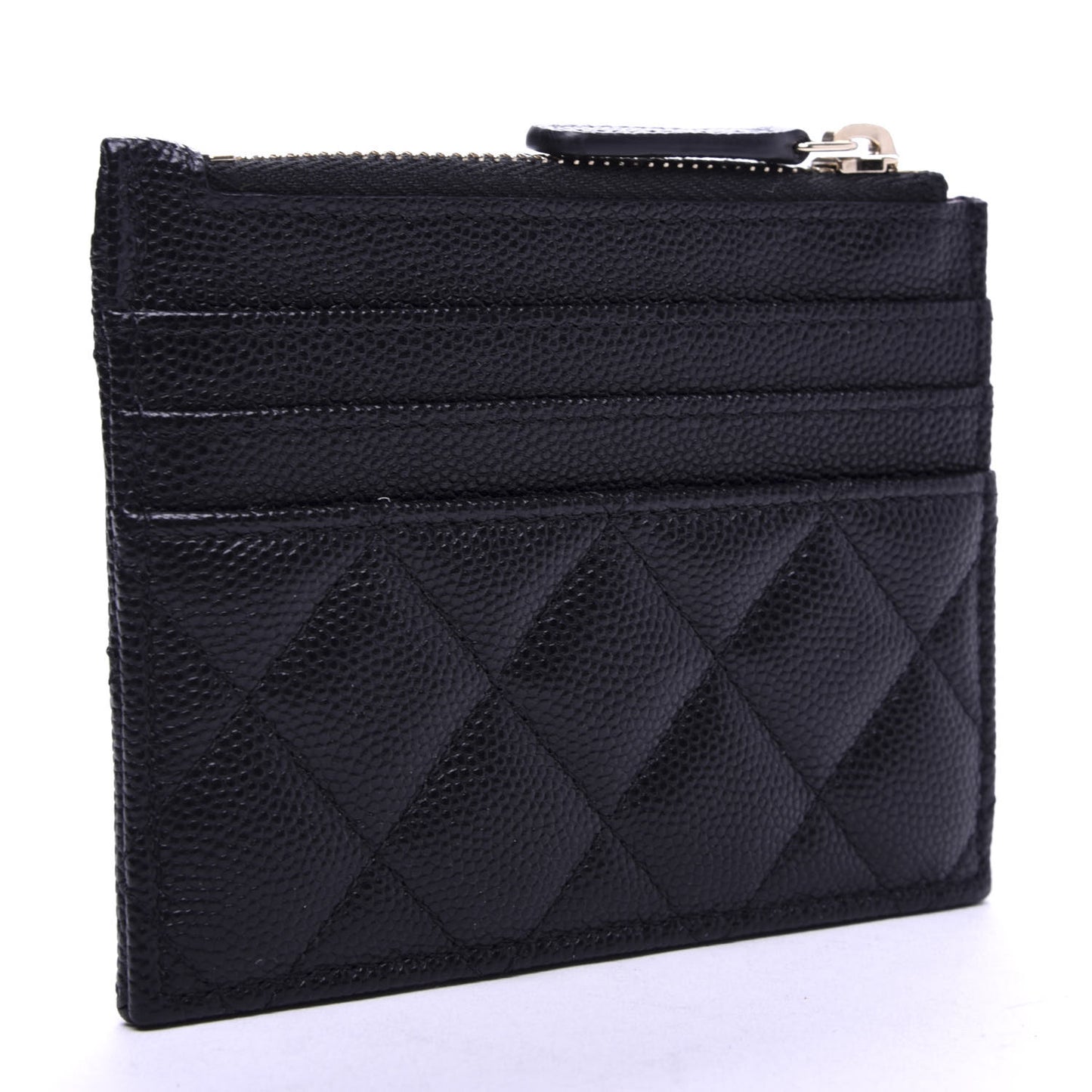 Caviar Quilted CC Zip Card Holder Black