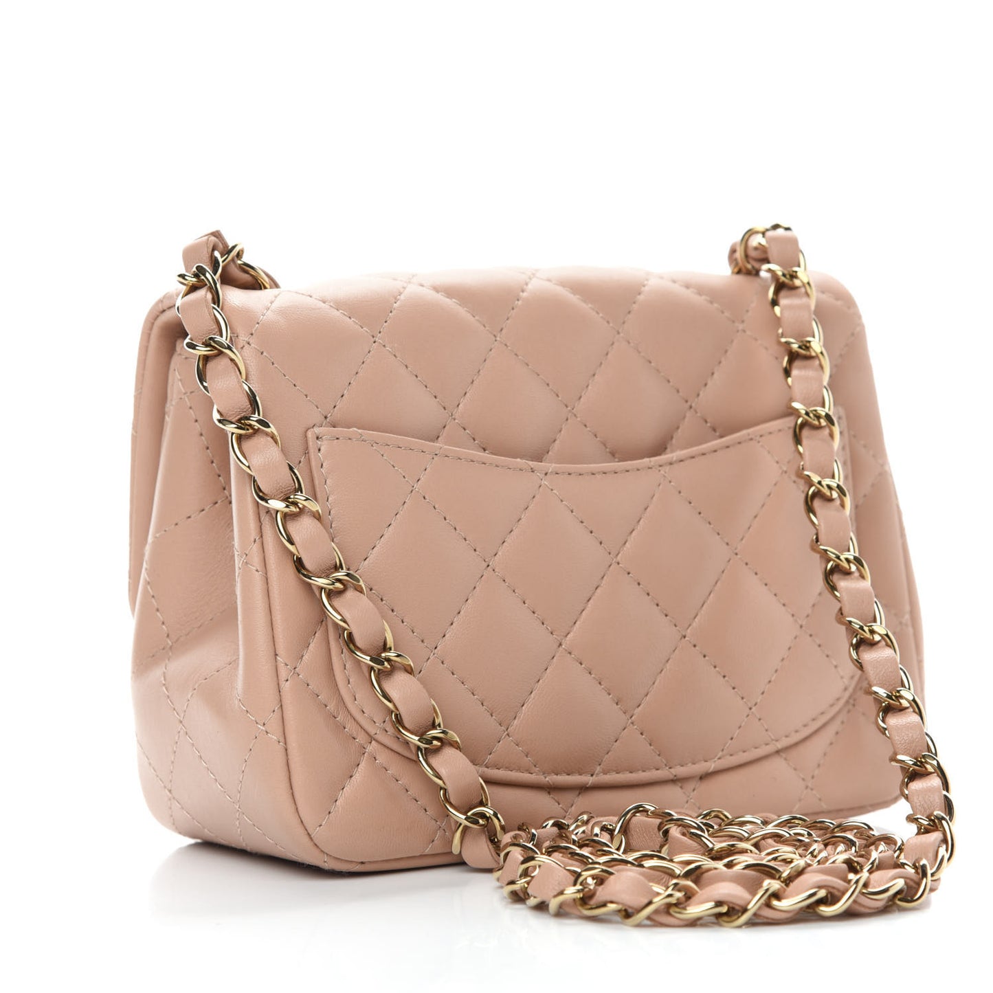 Lambskin Quilted Mini Square Flap Beige