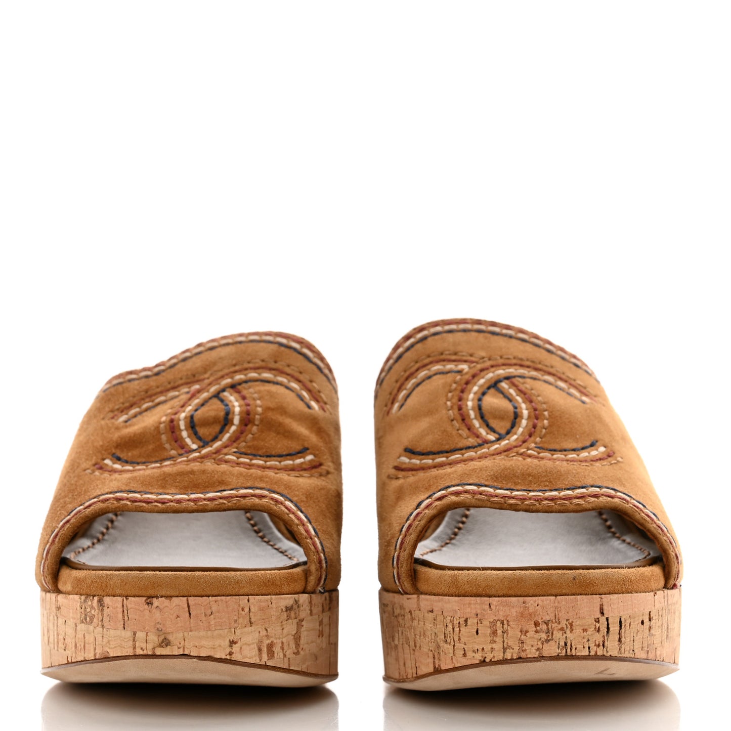 Suede Calfskin Cork CC Wedge Sandal 36.5 Brown