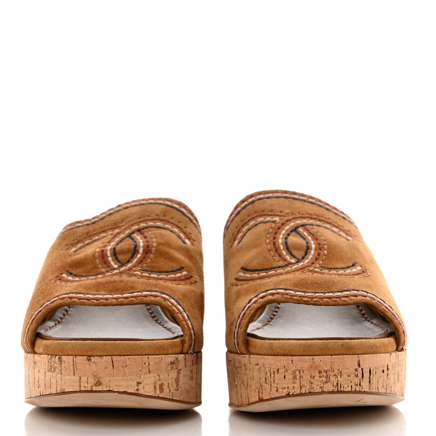 Chanel Suede Calfskin Cork CC Wedge Sandal 36.5 Brown 2 of 8