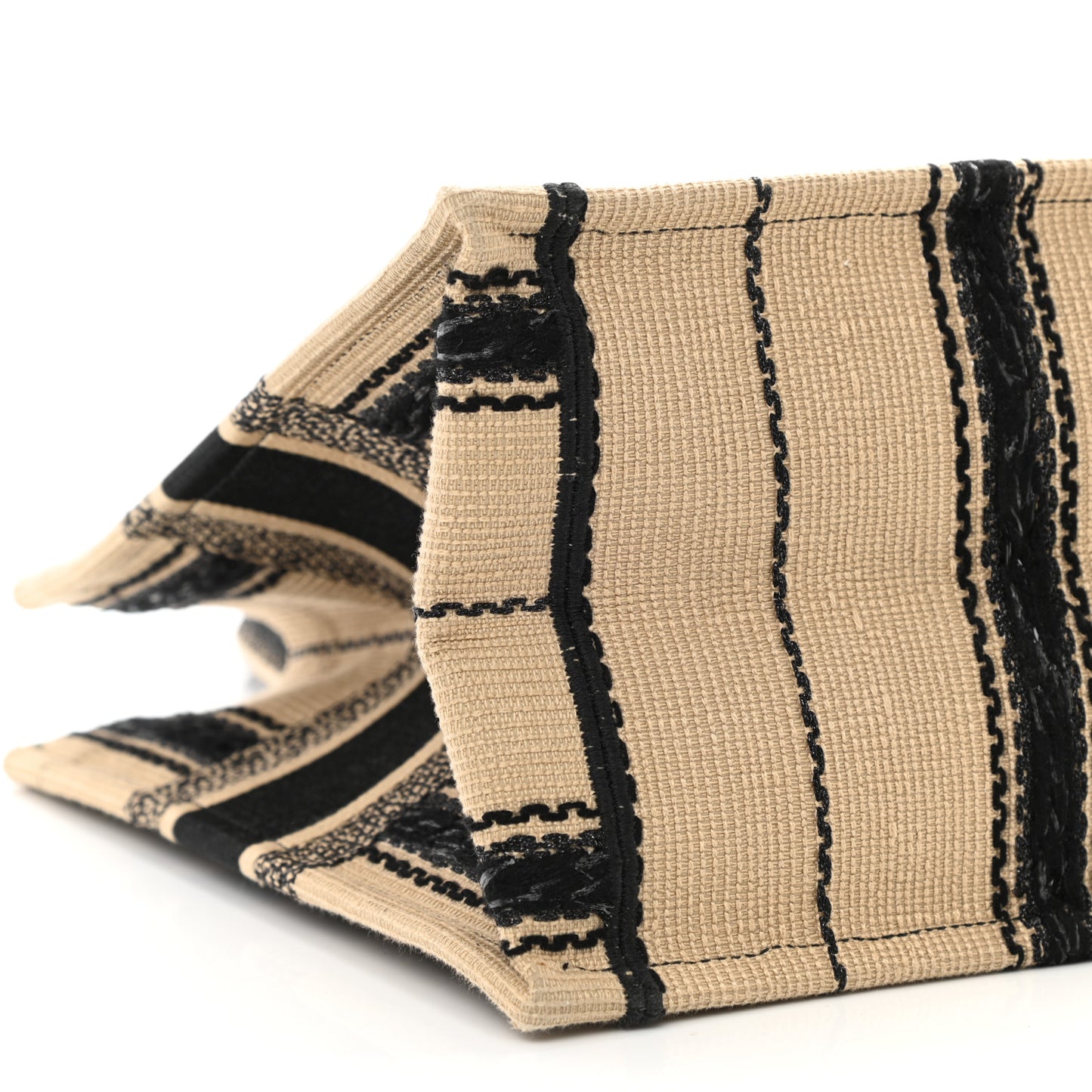 Canvas Embroidered Medium Bayadere Book Tote Black Beige