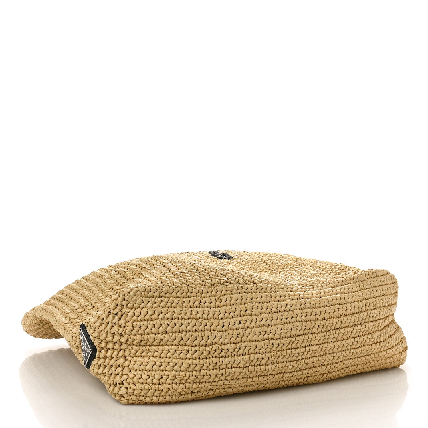 Prada Yarn Raffia Effect Crochet Embroidered Logo Tote Naturale 4 of 9