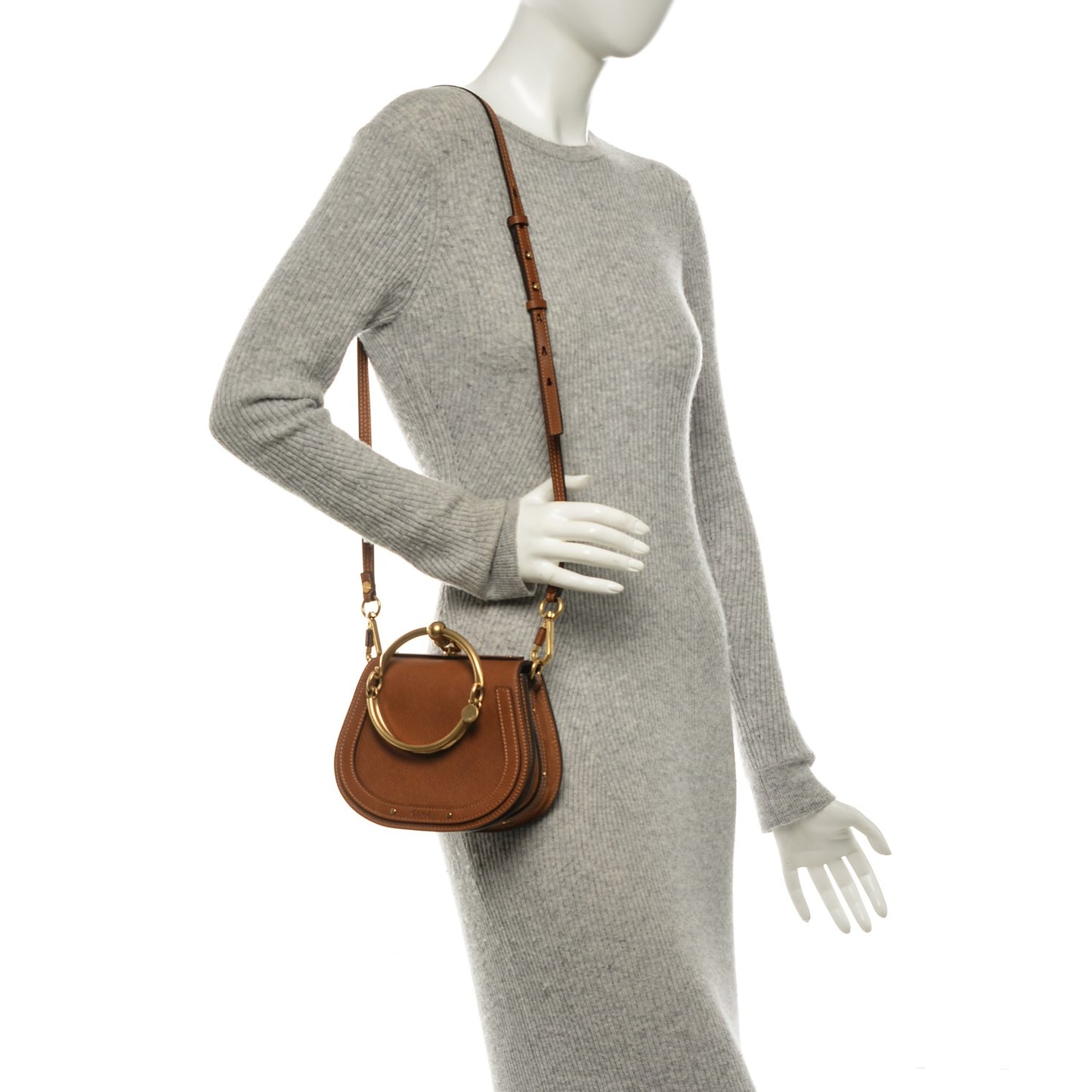 Calfskin Suede Small Nile Bracelet Bag Caramel