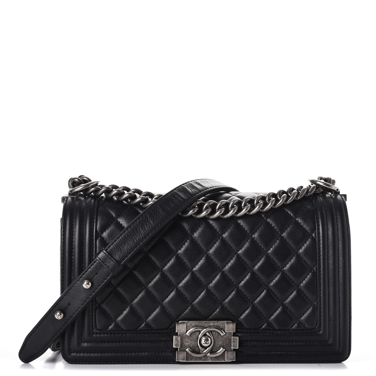 Calfskin Quilted Medium Boy Flap Black