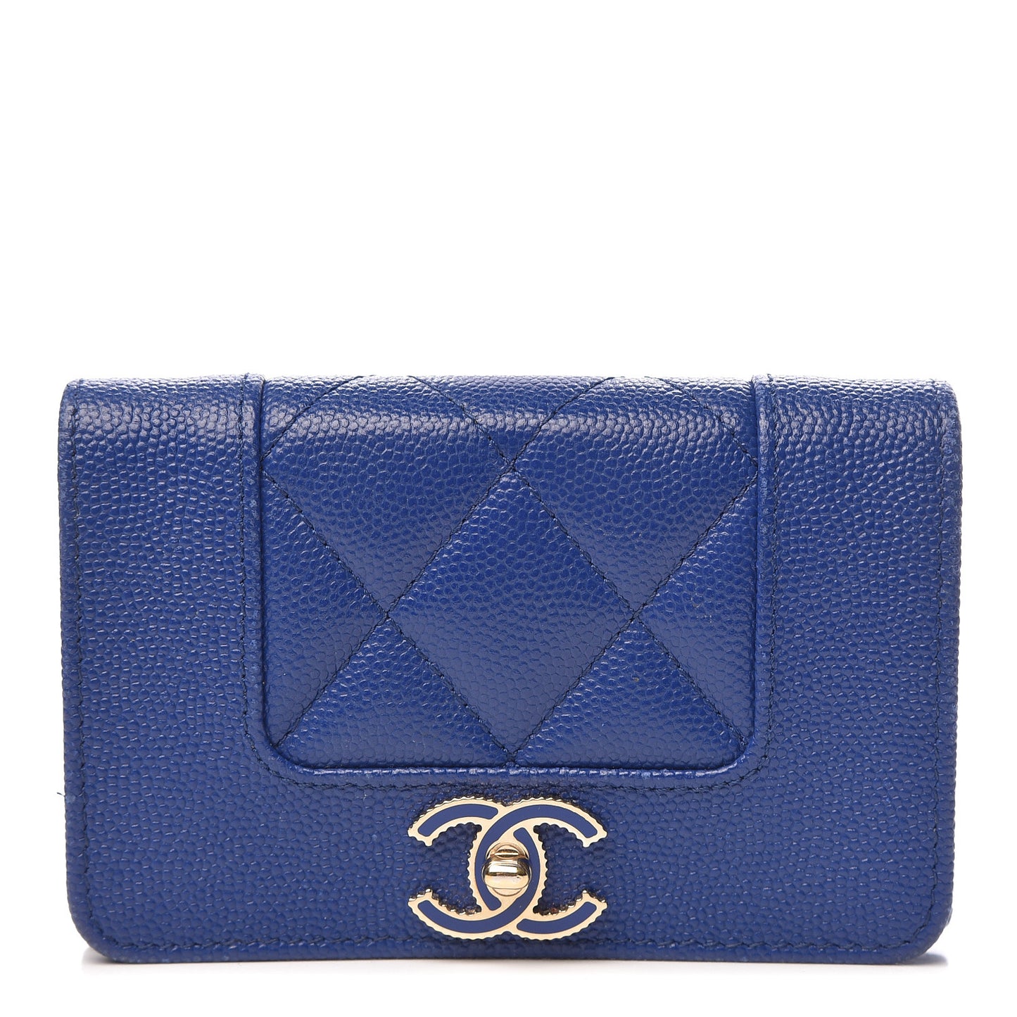 Caviar Quilted Vintage Mademoiselle Card Holder Dark Blue