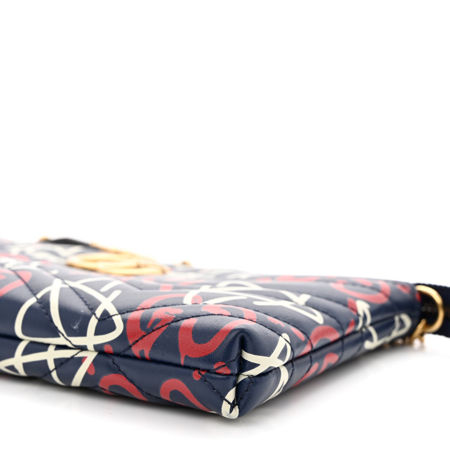 Gucci Calfskin Matelasse GucciGhost Mini GG Marmont Chain Bag Blue Agata Hibiscus Red 10 of 13