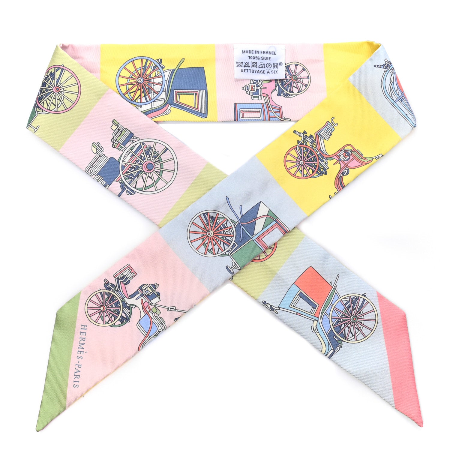 Hermes Silk Les Voitures Exquises Twilly Rose Pale Jaune Pale 1 of 4