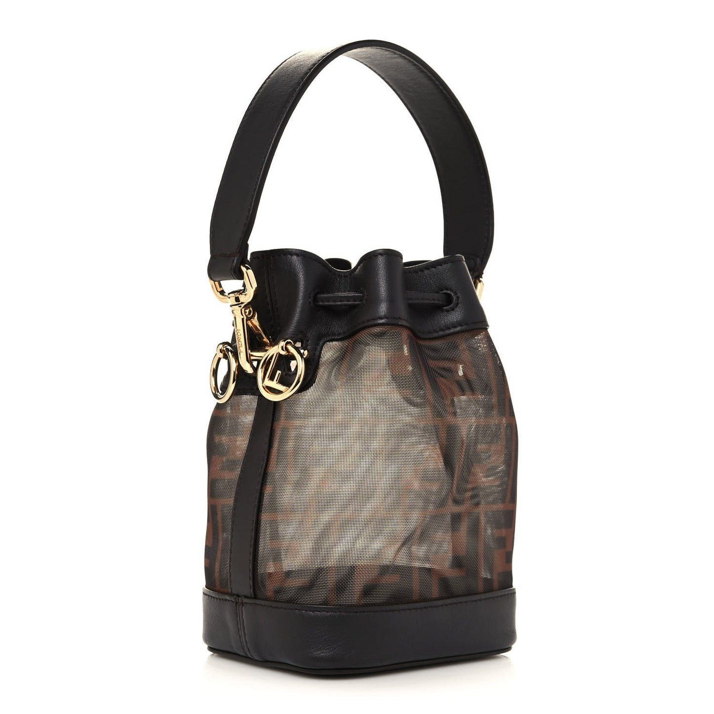 Mesh Vitello Grace F is Fendi FF 1974 Mini Mon Tresor Bucket Bag Marrone Black Ebano