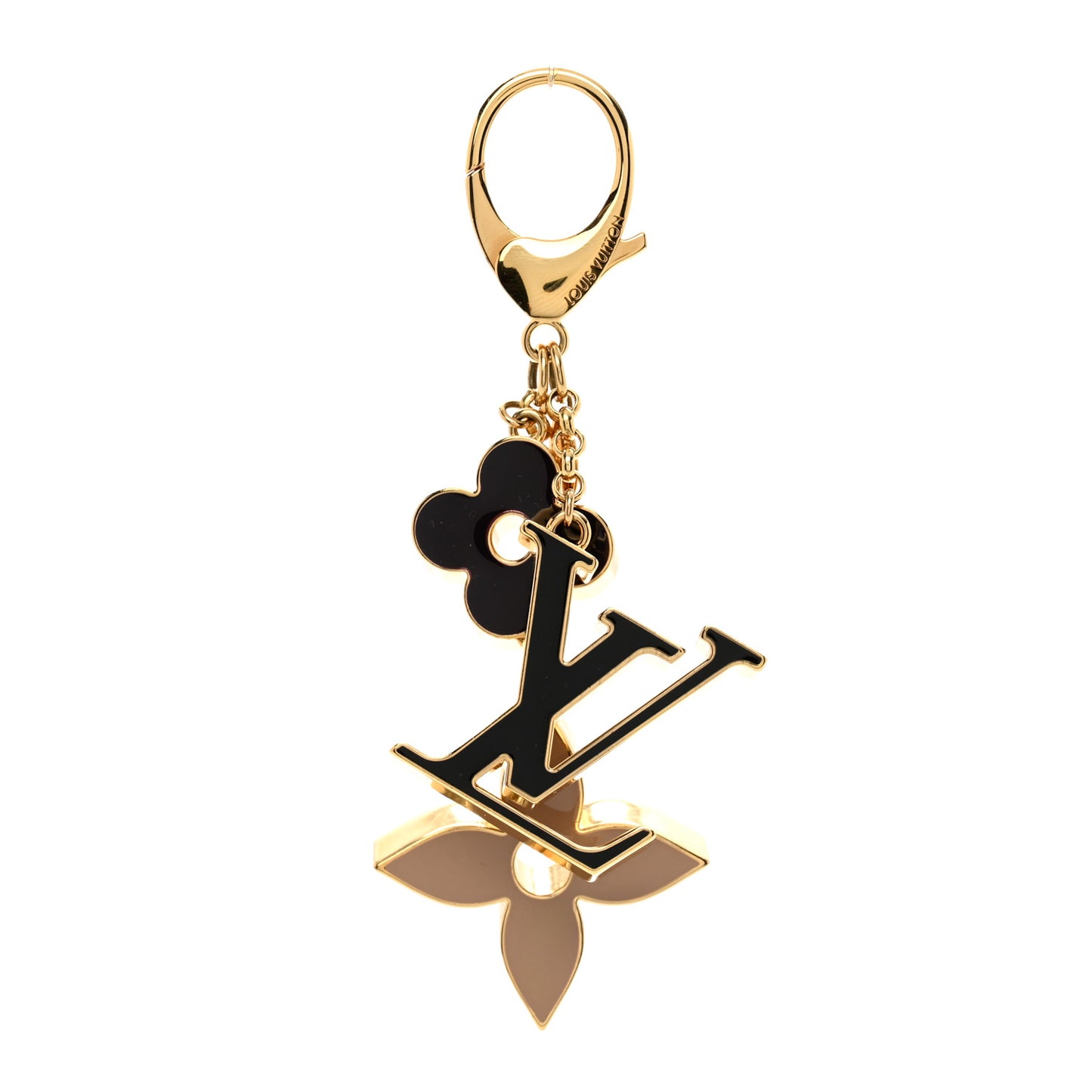 Metal Enamel Fleur De Monogram Bag Charm Dore