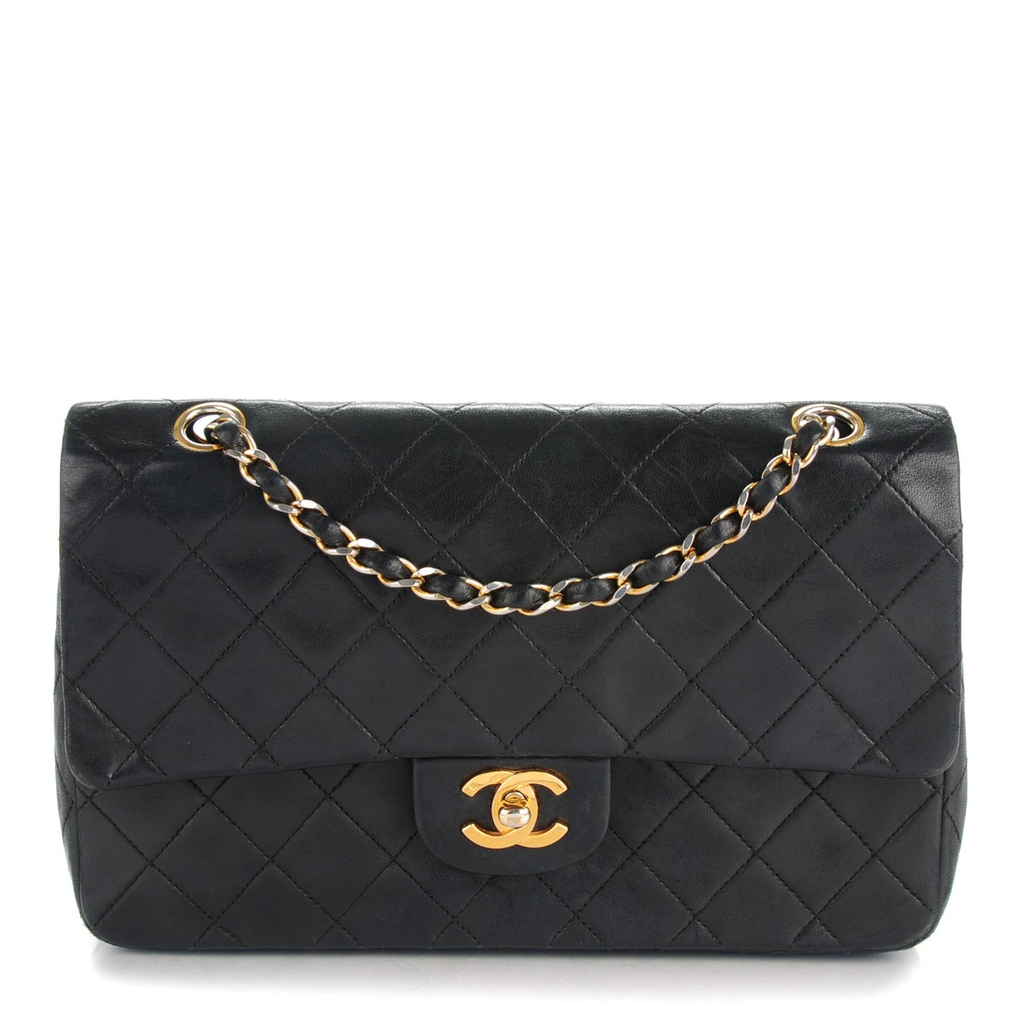 Lambskin Quilted Medium Double Flap Black