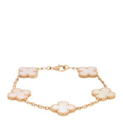 Van Cleef & Arpels 18K Yellow Gold Mother of Pearl 5 Motifs Vintage Alhambra Bracelet 1 of 4
