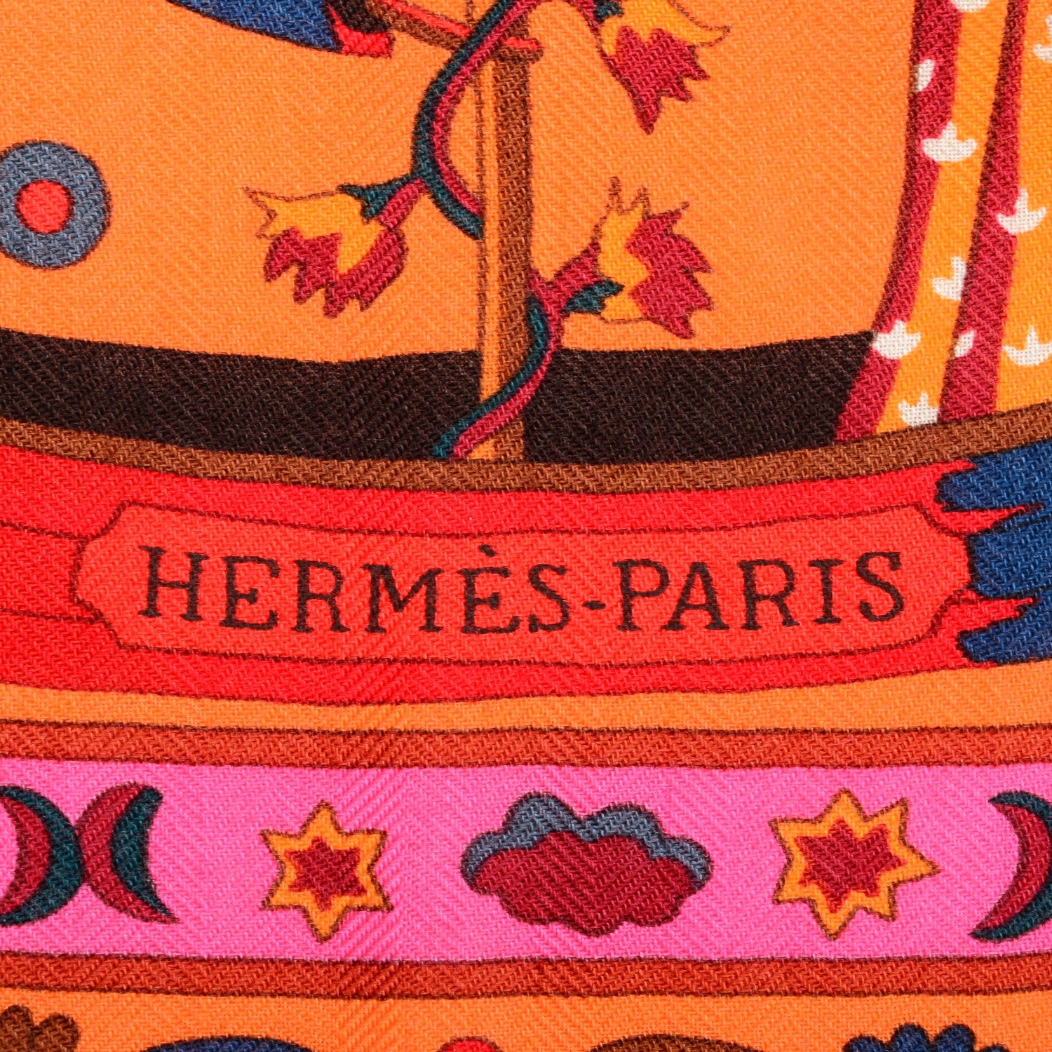 Hermes Cashmere Silk Peuple Du Vent Shawl 140 Rose Indien Orange Cobalt 4 of 6