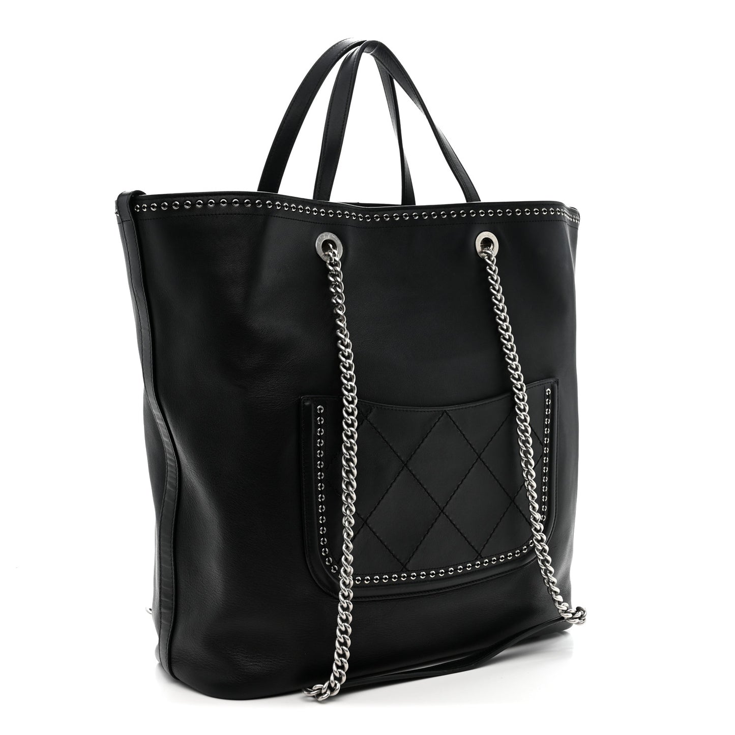 Calfskin Large Coco Eyelets Shopping Tote Black