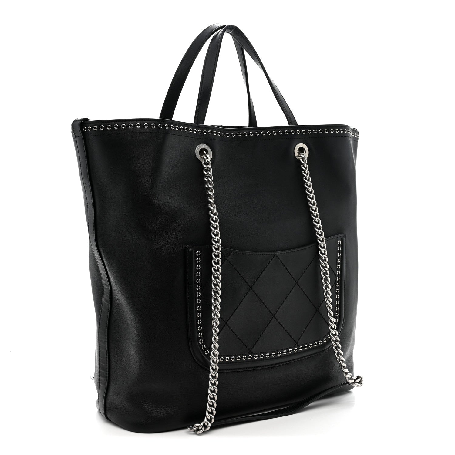 Chanel Calfskin Large Coco Eyelets Shopping Tote Black 3 of 10