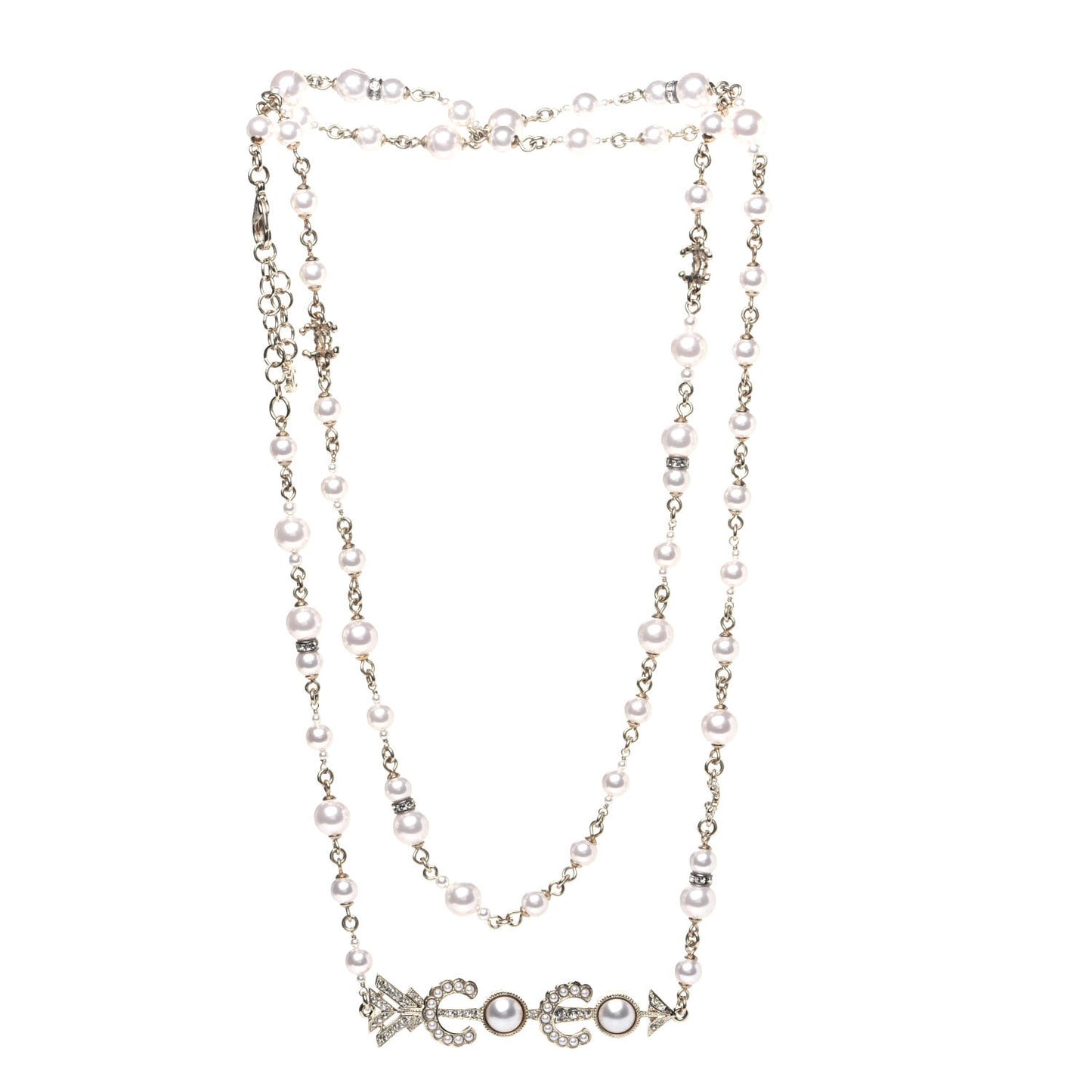 Pearl Crystal Queen of France Multi Strand Necklace Gold