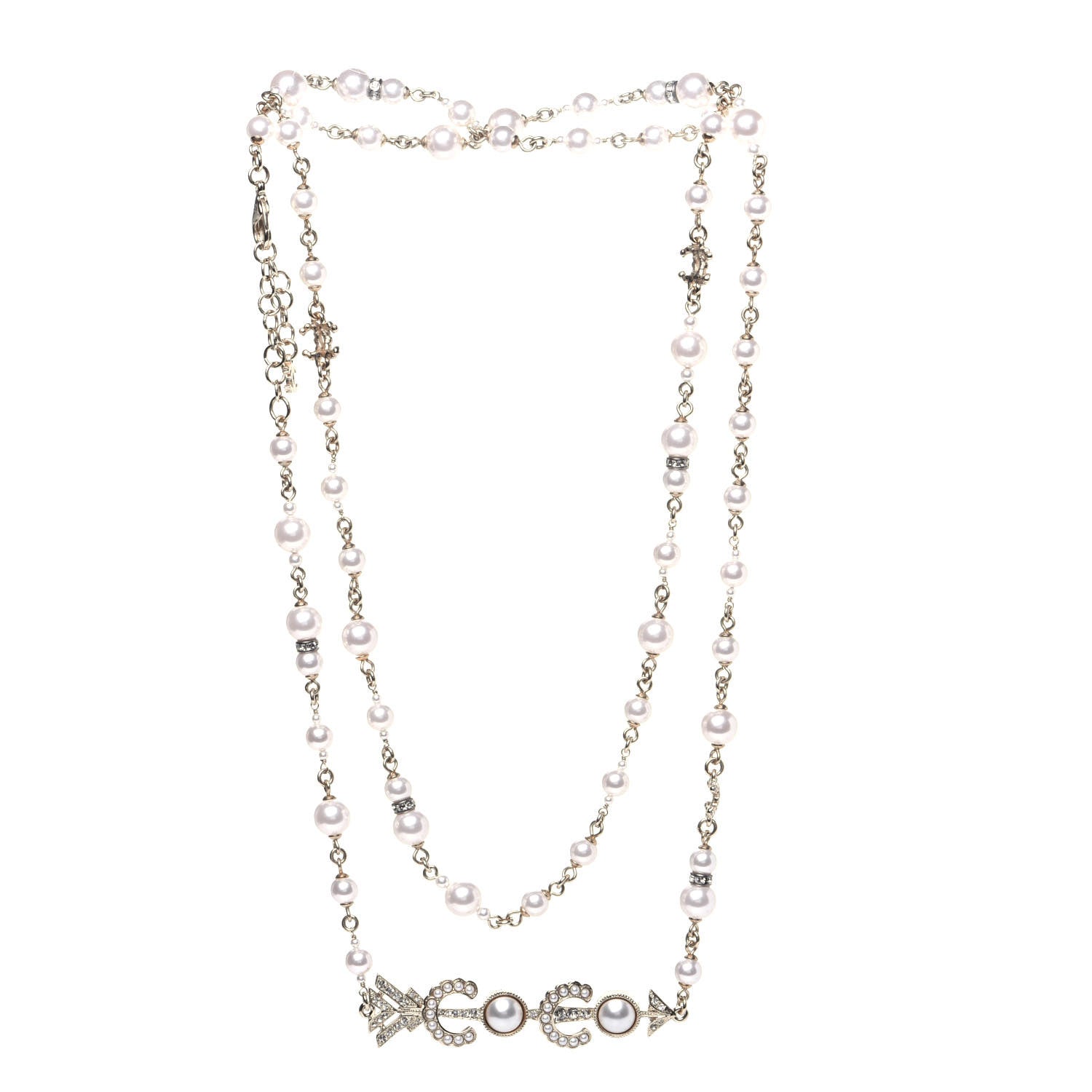 Chanel Pearl Crystal Queen of France Multi Strand Necklace Gold 2 of 7