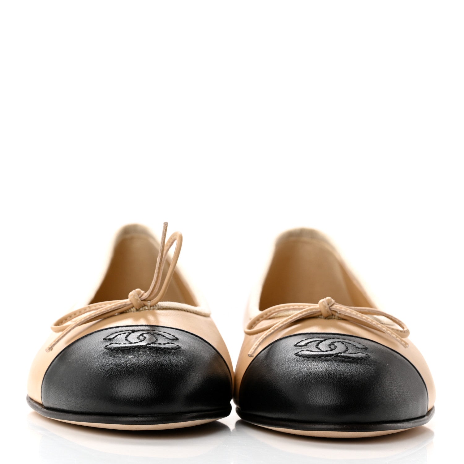 Chanel Lambskin Cap Toe Ballerina Flats 38.5 Beige Black 2 of 12