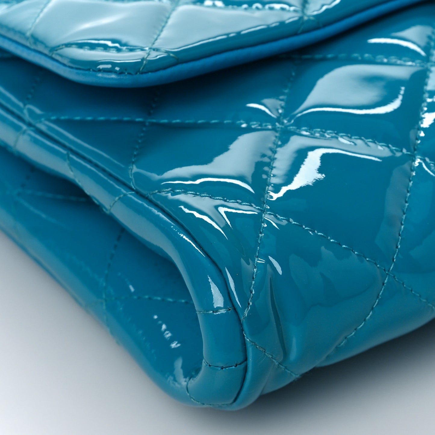 Patent Quilted Clutch with Chain Flap Blue