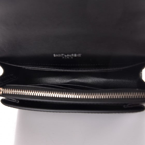 Calfskin Crocodile Embossed Monogram Sunset Chain Wallet Black