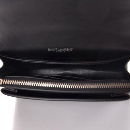 Saint Laurent Calfskin Crocodile Embossed Monogram Sunset Chain Wallet Black 5 of 7