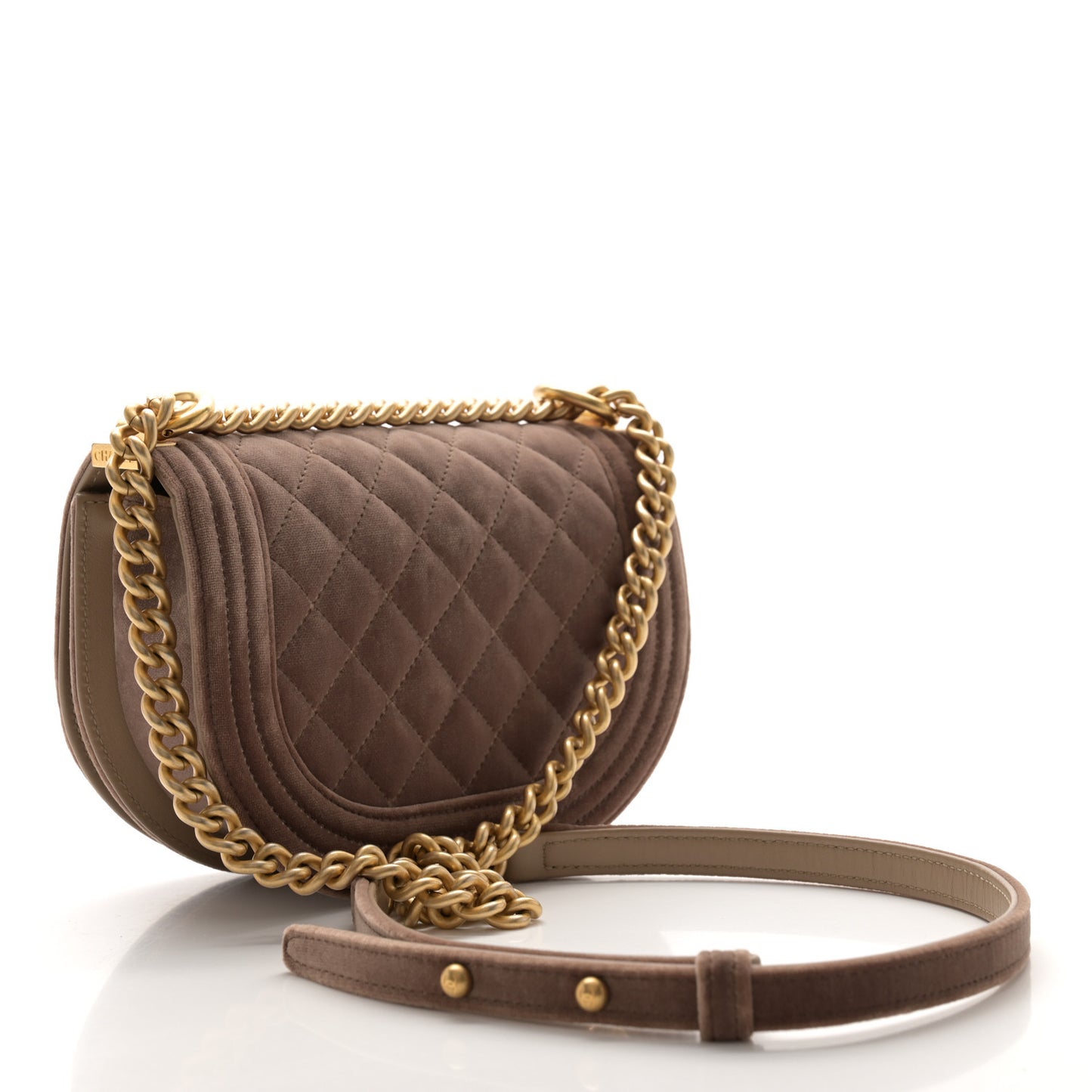 Velvet Quilted Small Boy Messenger Bag Beige