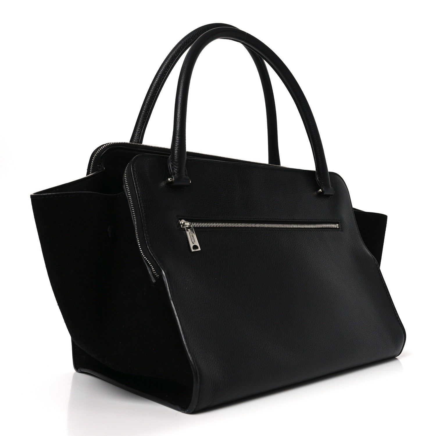 Celine Drummed Calfskin Suede Double Zip Trapeze Black 1863965