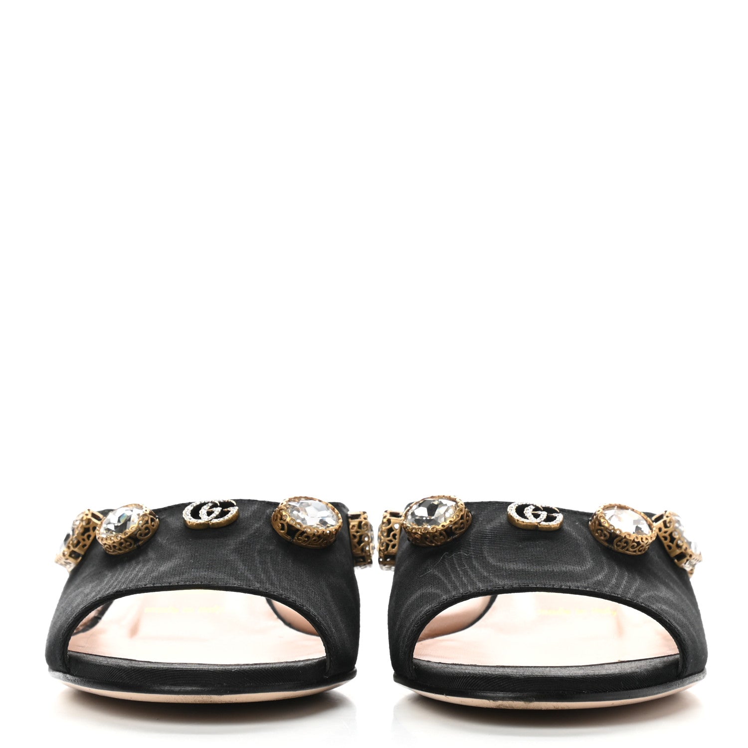 Gucci Moire Fabric Crystal Embellished Lyric Slide Sandals 36 Black 2 of 11