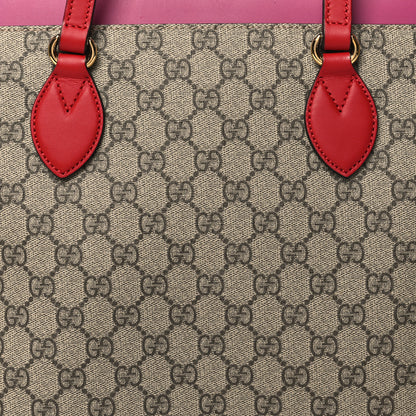 Gucci GG Supreme Monogram Medium Zippered Bucket Tote Beige Hibiscus Red New Rosette 8 of 10