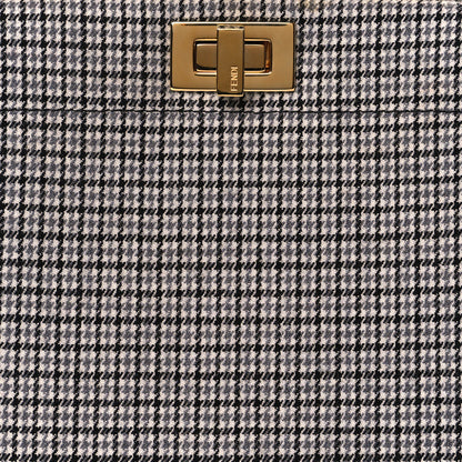 Fendi Wool Fabric Jacquard Cuoio Small Houndstooth FF 1974 Petite Peekaboo I SEE U Satchel Grey Black 7 of 8