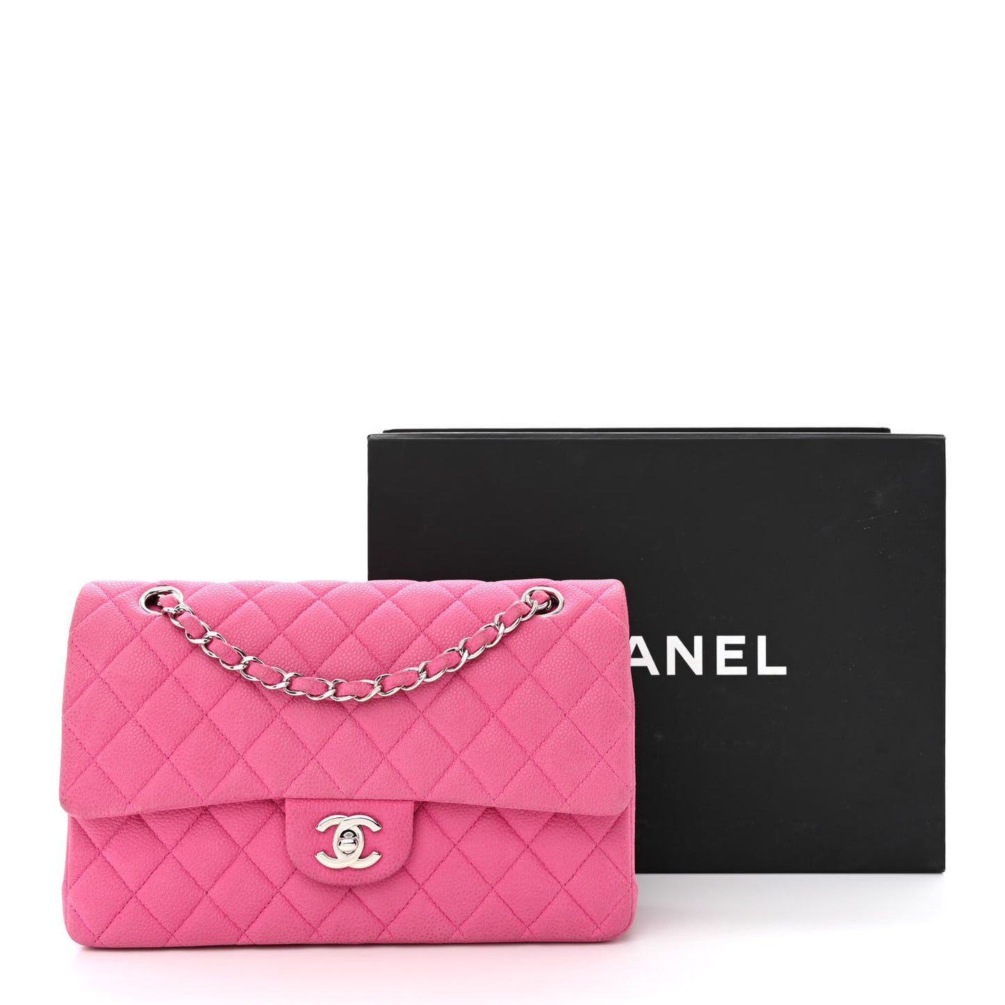 Iridescent Caviar Quilted Medium Double Flap Pink