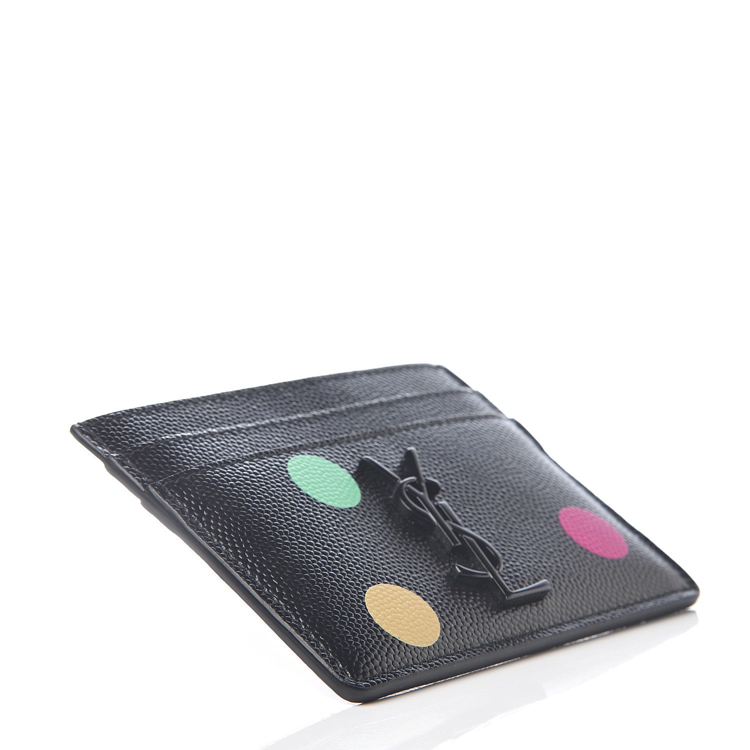 Saint Laurent Grain De Poudre Polka-Dot Monogram Credit Card Case Black 3 of 5
