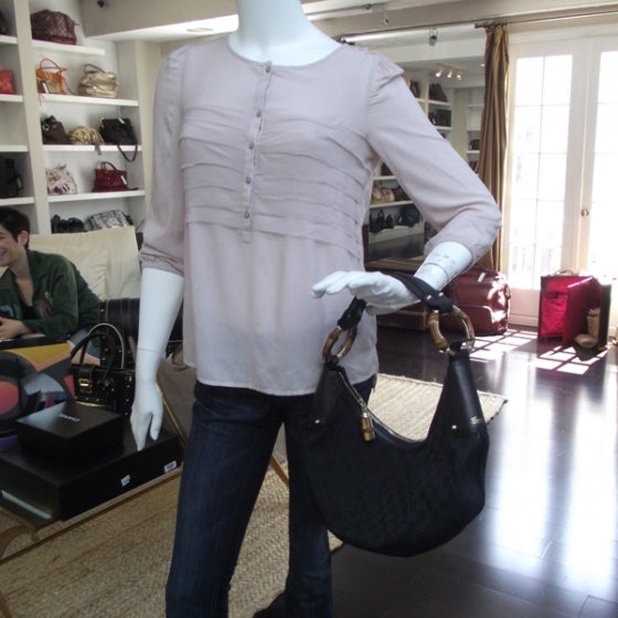 Gucci Canvas Monogram Bamboo Hobo 2 of 11