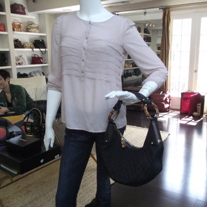 Gucci Canvas Monogram Bamboo Hobo 2 of 11